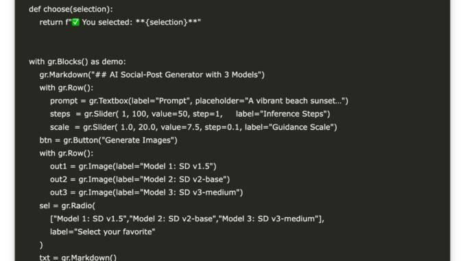A Coding Guide to Compare Three Stability AI Diffusion Models A Coding Guide to Compare Three Stability AI Diffusion Models (v1.5, v2-Base & SD3-Medium) Diffusion Capabilities Side-by-Side in Google Colab Using Gradio