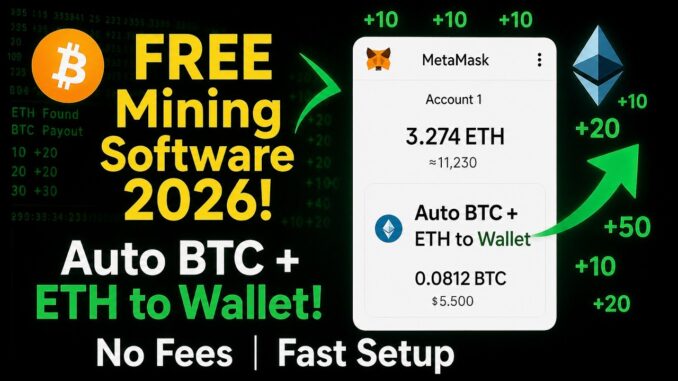 FREE Crypto Wallet Mining Software | Tutorial | BTC / ETH Mining PC / 2026 | Tutorial