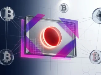 3D Japanese flag with Bitcoin symbols and purple geometric grids representing crypto regulatory reform