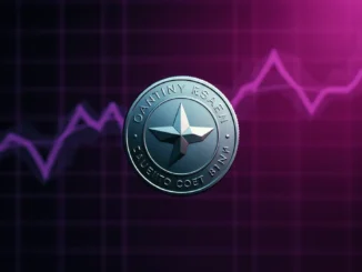 Cardano ADA coin with purple gradient price chart grid in studio lighting