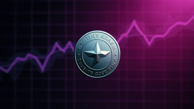 Cardano ADA coin with purple gradient price chart grid in studio lighting