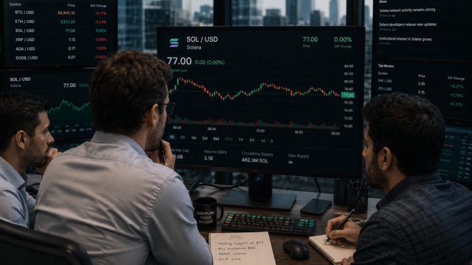 SOL holds $77 as ETF inflows and bullish derivatives signal further upside