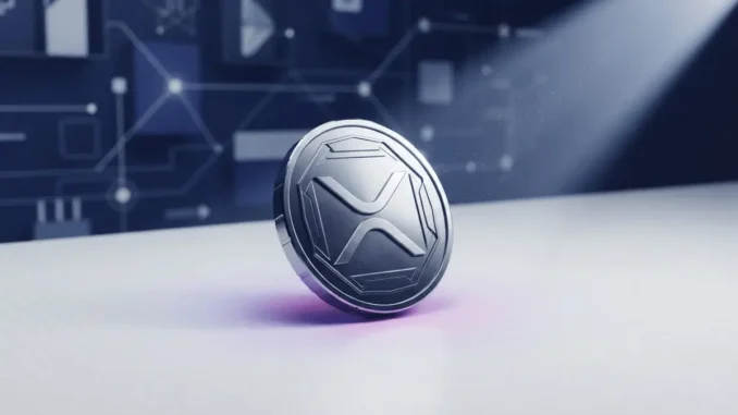 XRP cryptocurrency token with corporate banking network infrastructure in studio lighting