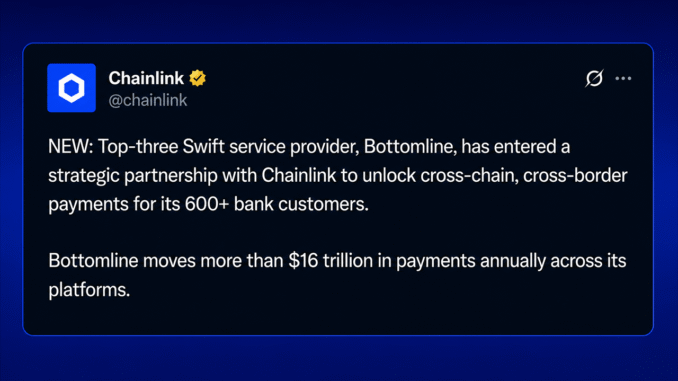 SWIFT Services Provider Taps Chainlink to Bring 600 Banks Onchain